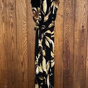 Tahari Black Maxi Dress with Gold Floral Print